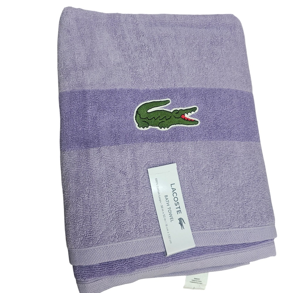 Lacoste Bath Towels Luxury Light Purple Cotton with‎ Crocodile Logo 30 x 52 NWT!